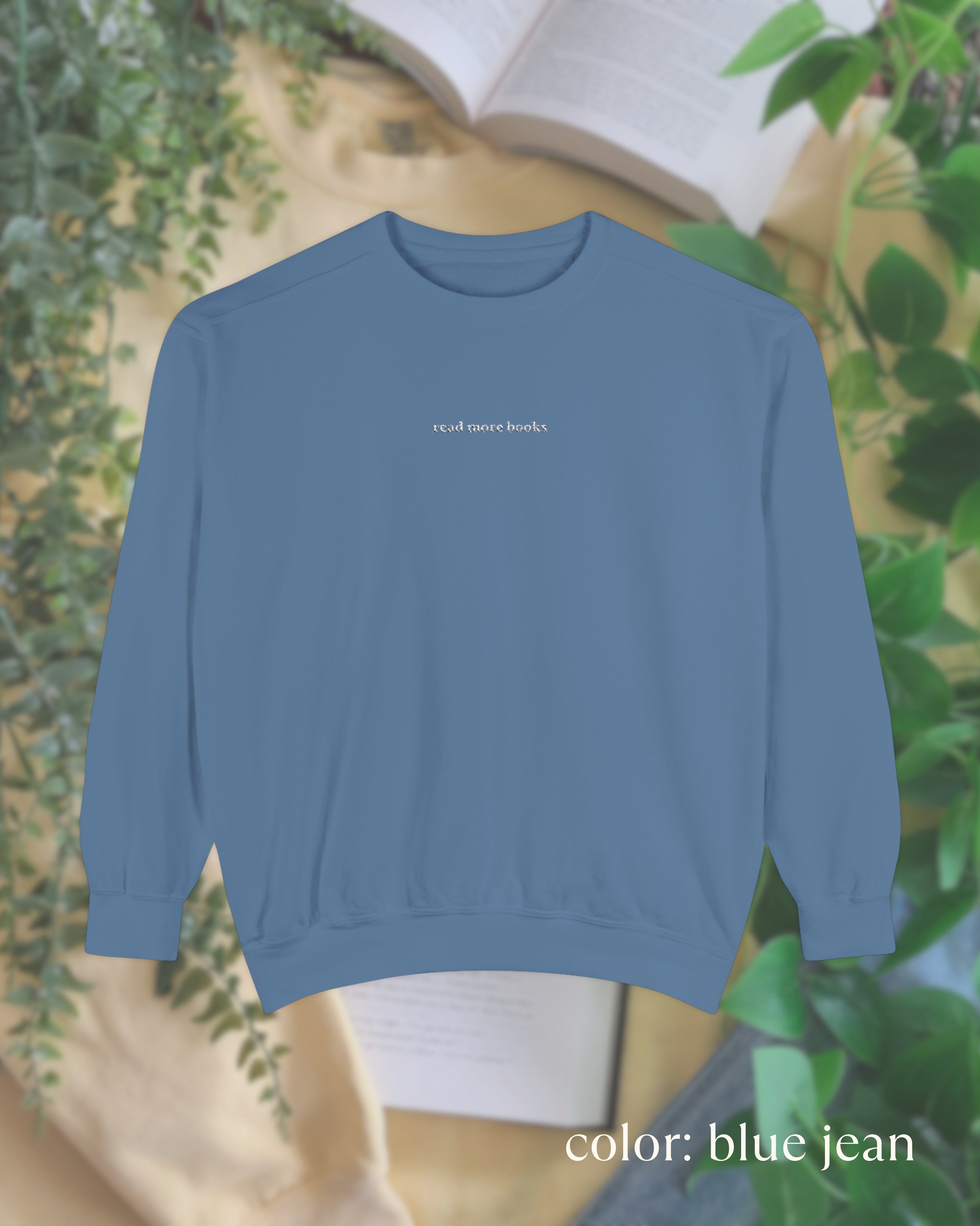 read more books embroidered crewneck
