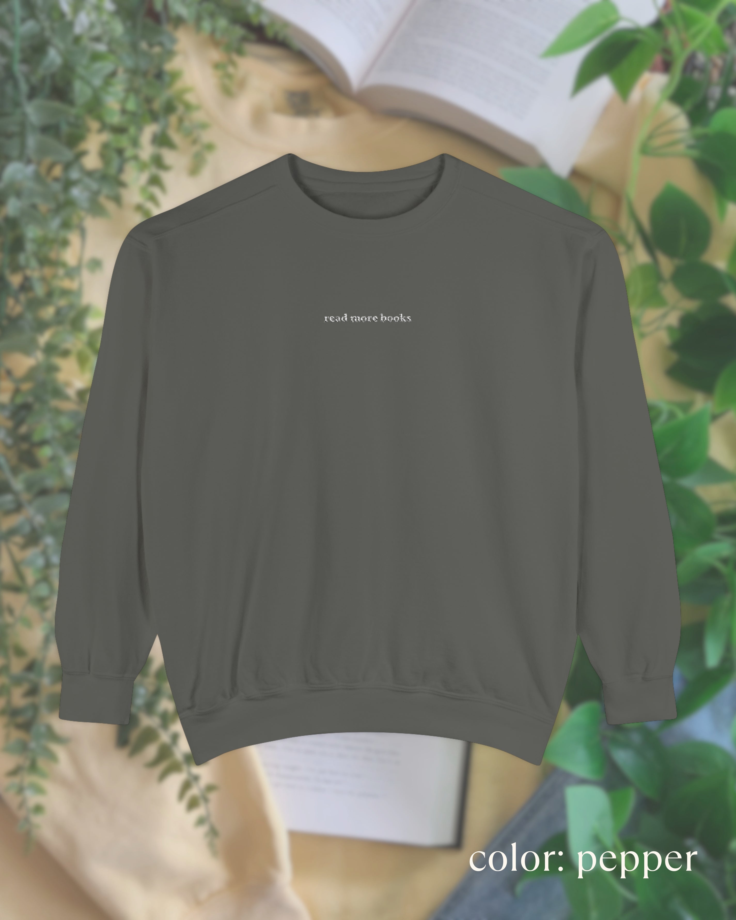 read more books embroidered crewneck